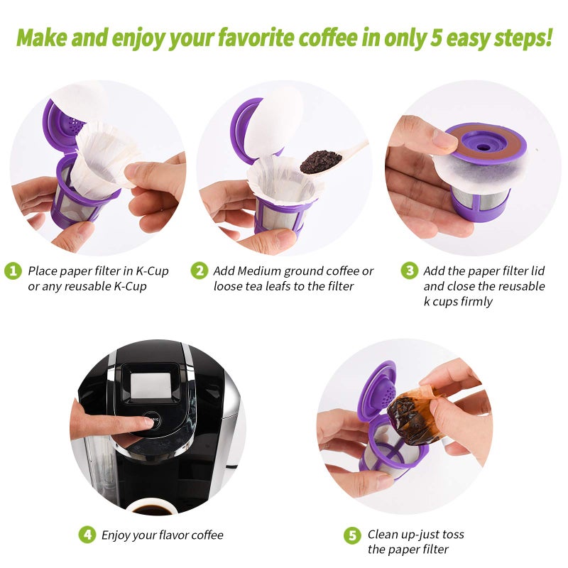 RUOYING K cup Coffee Paper Filters with Lid Disposable for Reusable K Cups, Disposable Keurig K Cup Filters, Fits All Keurig Single Serve Filter Brands (100, With Lid) - Image 5